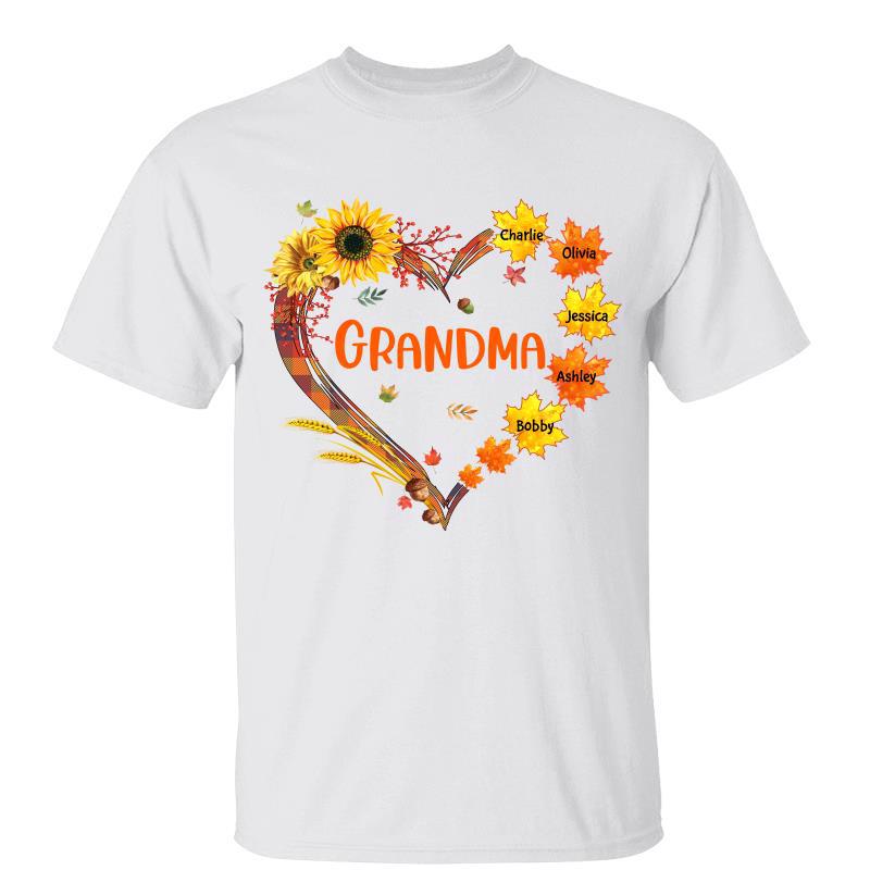 Fall Season Leaves Grandma Mom Heart Personalized Shirt