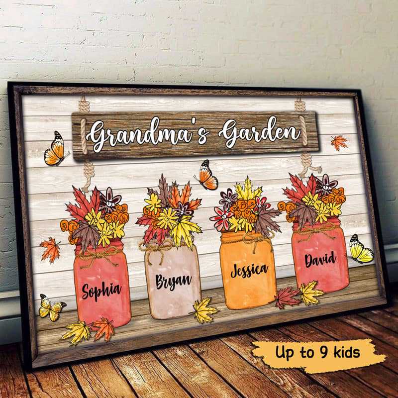 Fall Season Leaves Butterflies Mom Grandma Personalized Horizontal Poster