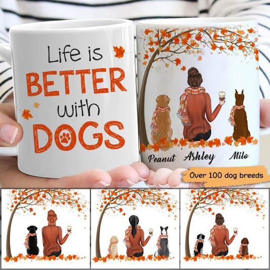 Fall Season Life Is Better With Dogs Personalized Dog Coffee Mug