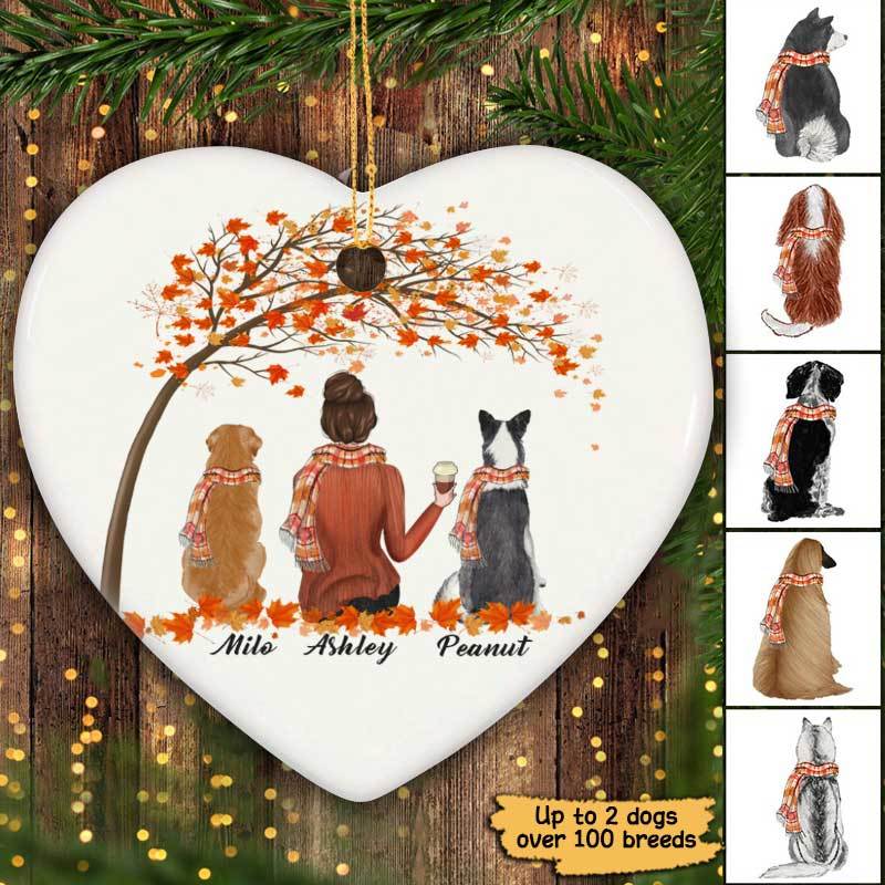 Fall Season Life Is Better With A Dog Personalized Heart Ornament